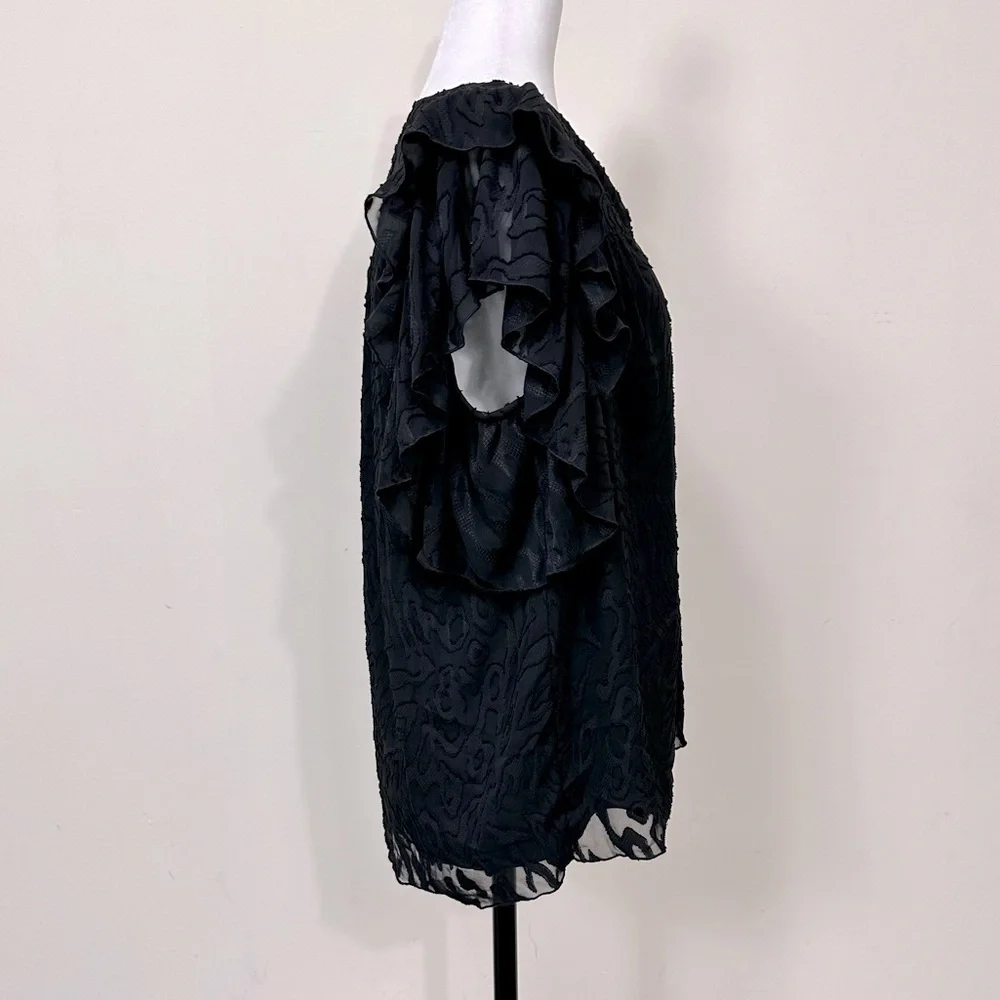 NWOT Anna Cate Black w Lace Overlay Ruffle Sleeves V-Neck Collar Pullover Top M - Picture 6 of 14